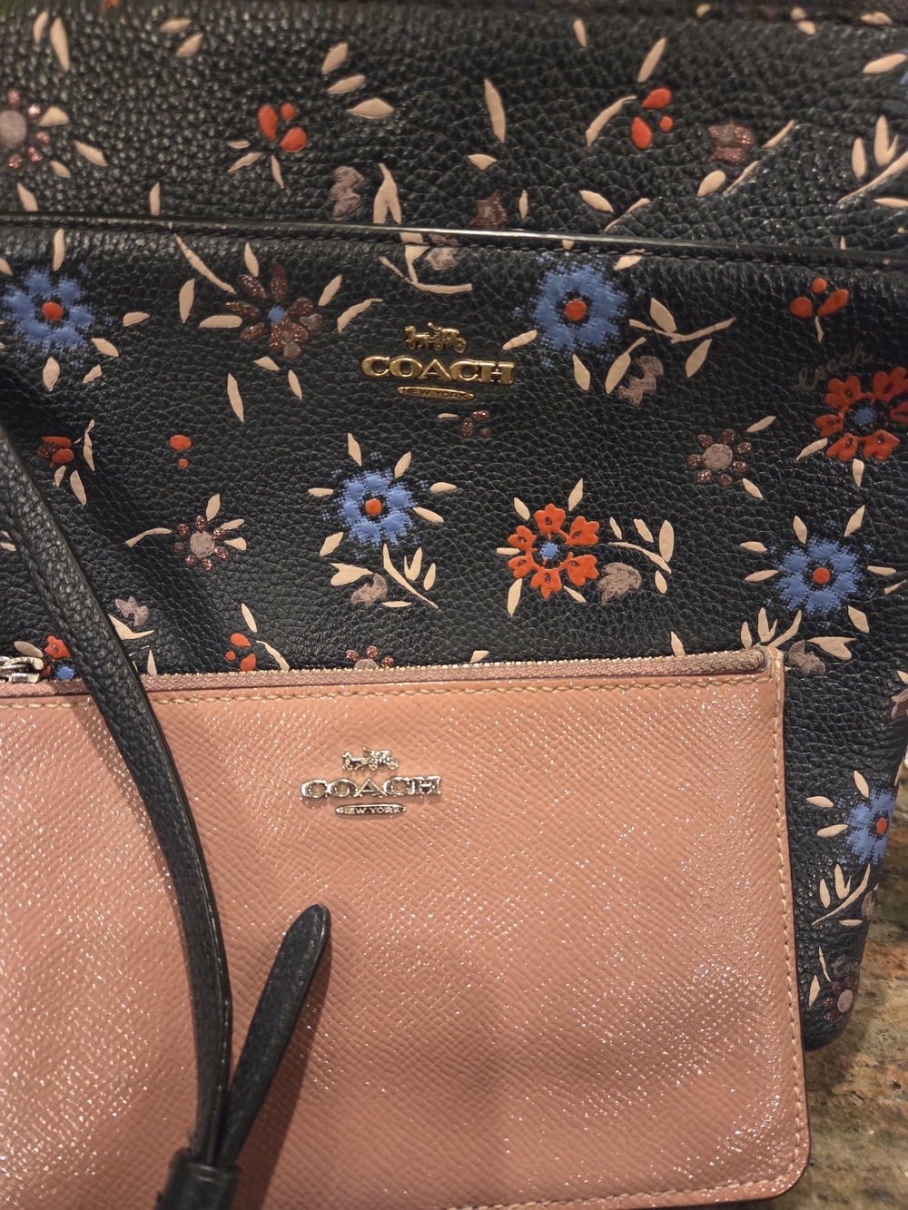 Coach Floral Black Crossbody Bag with Pink Wristlet - Picture 2 of 10